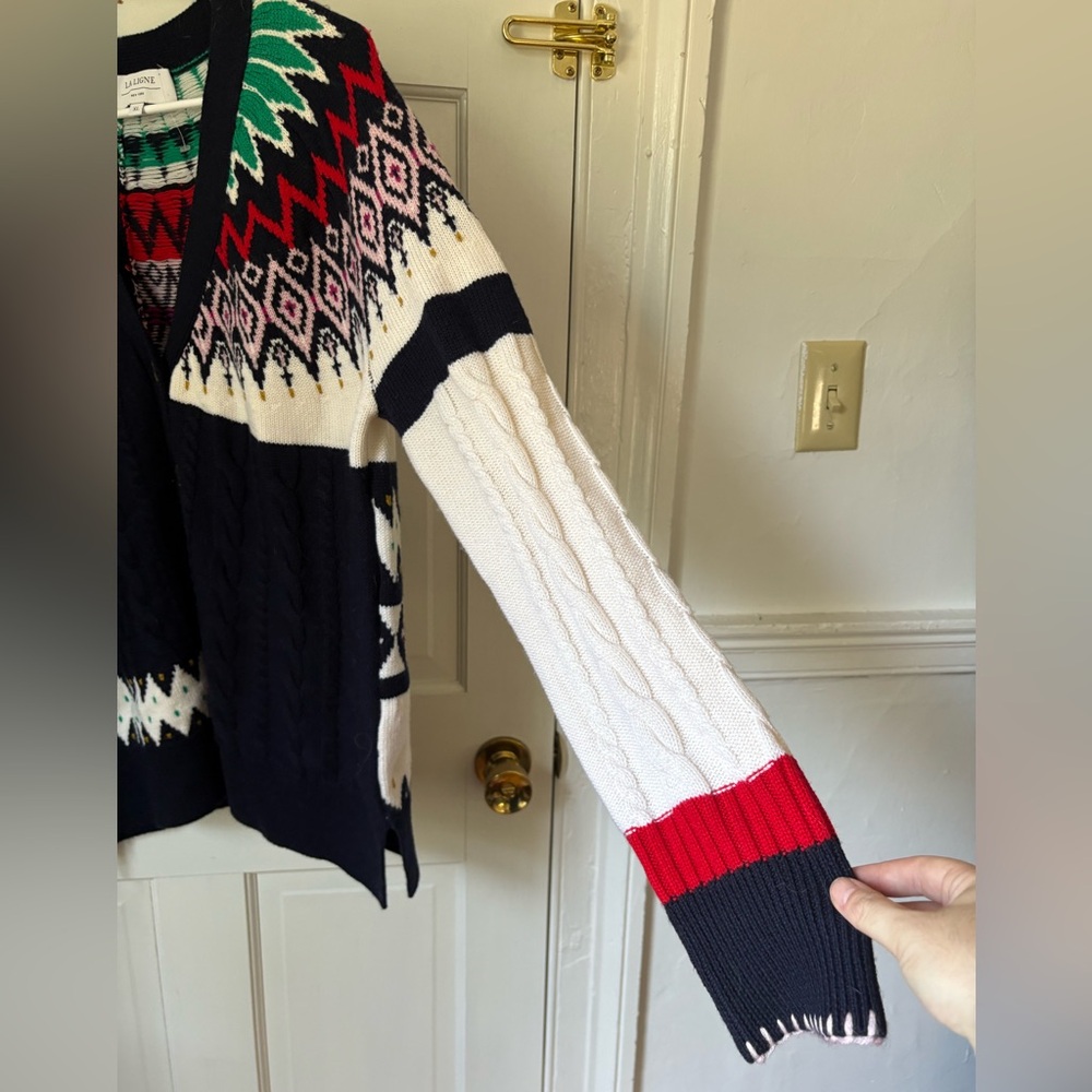 NWOT La Ligne Fairisle Patchwork Cardigan Navy Multi Extra Large (XL) 100% Wool - Picture 5 of 13